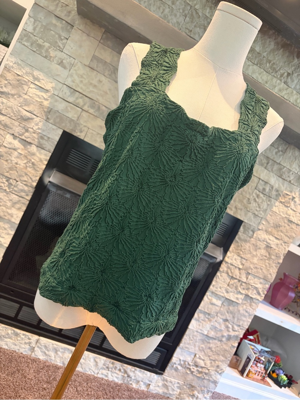 ARULA Dark Green Textured Tank Top
